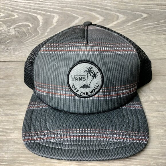 Vans Off The Wall Foam Trucker Hat Gray Black Mesh Snapback Circle Patch Logo - Picture 1 of 11